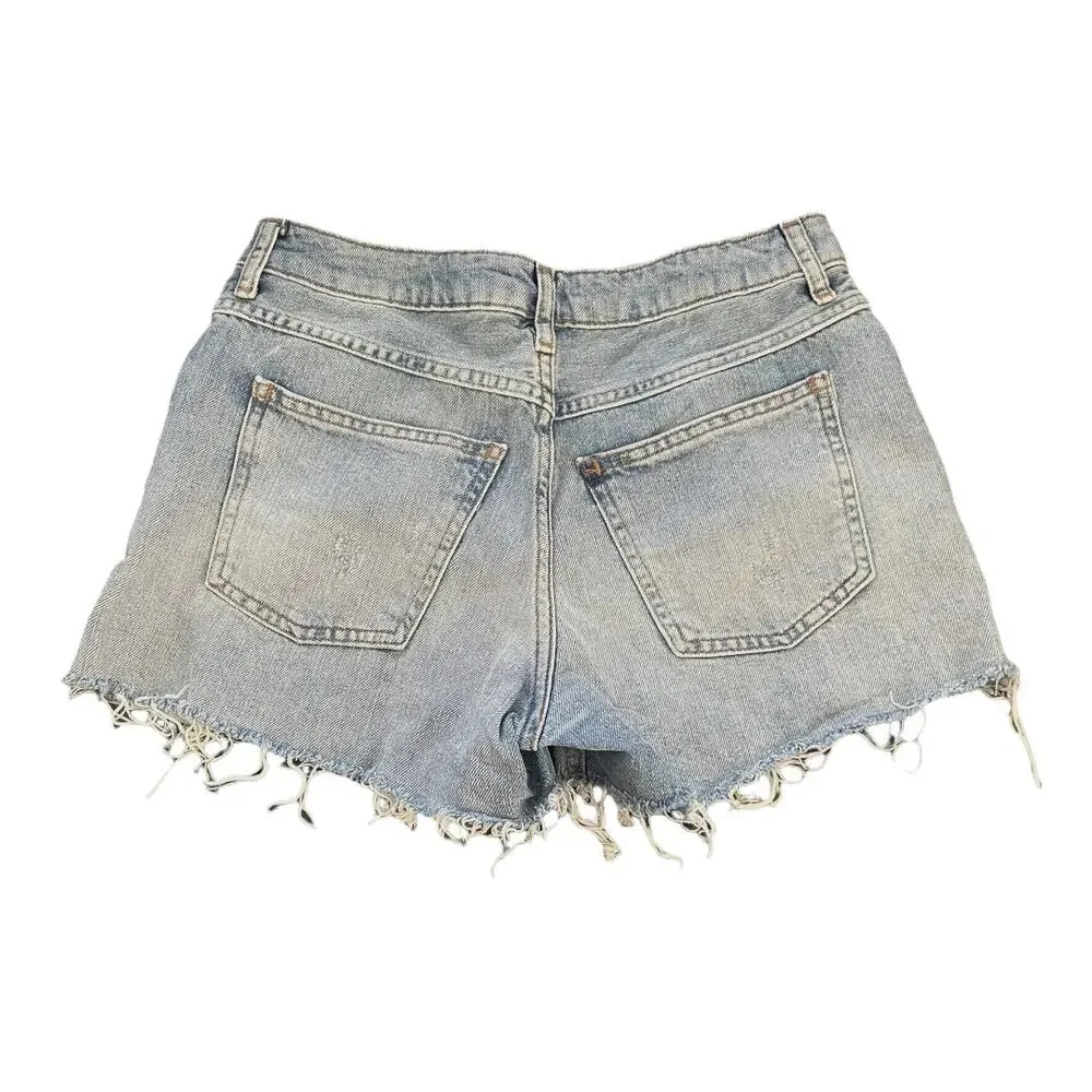 Topshop Womens Jean Shorts Size 4 Moto Ashley Button Fly Cut Off Denim Shorts